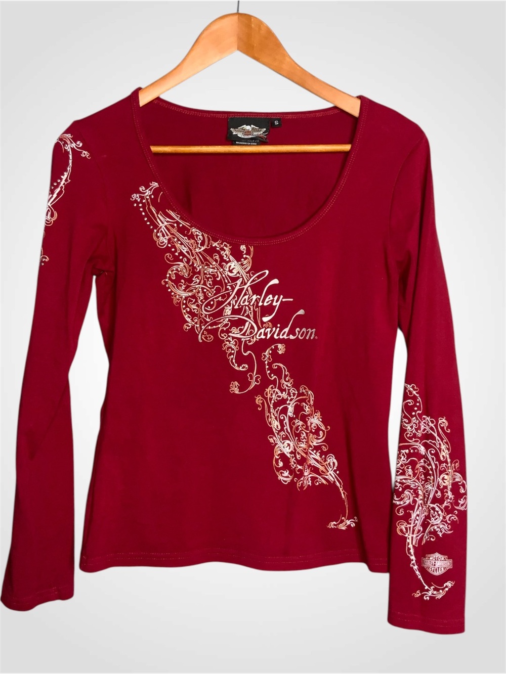 Harley-Davidson Women's Vintage Red Long-Sleeve Scoop Neck Top Size Small